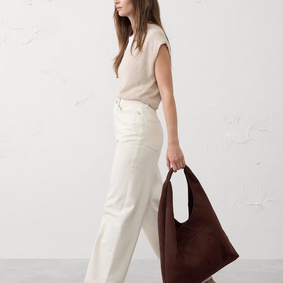 NWT Banana Republic Vegan Suede Slouchy Tote in Rich Chocolate - Gorgeous Bag! - Picture 5 of 6